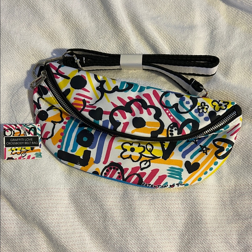 Brighton Graffiti Love Crossbody Belt Bag - White, Yellow, Pink, Blue, Black